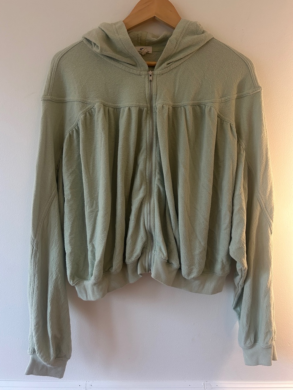 Aerie RealMe Sage Green Babydoll Zip-up Hoodie
